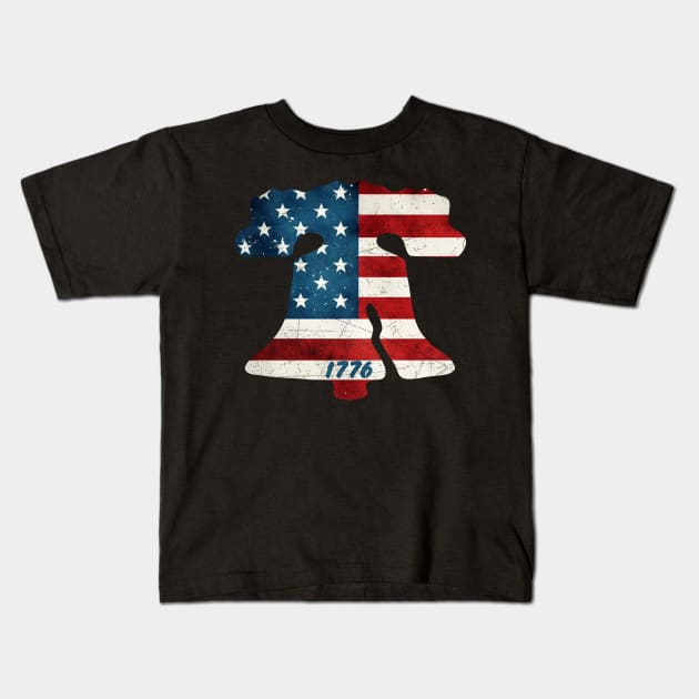 Philadelphia Liberty Bell American Flag Grunge 1776 Stars and Stripes Philly Fan Favorite Kids T-Shirt by TeeCreations